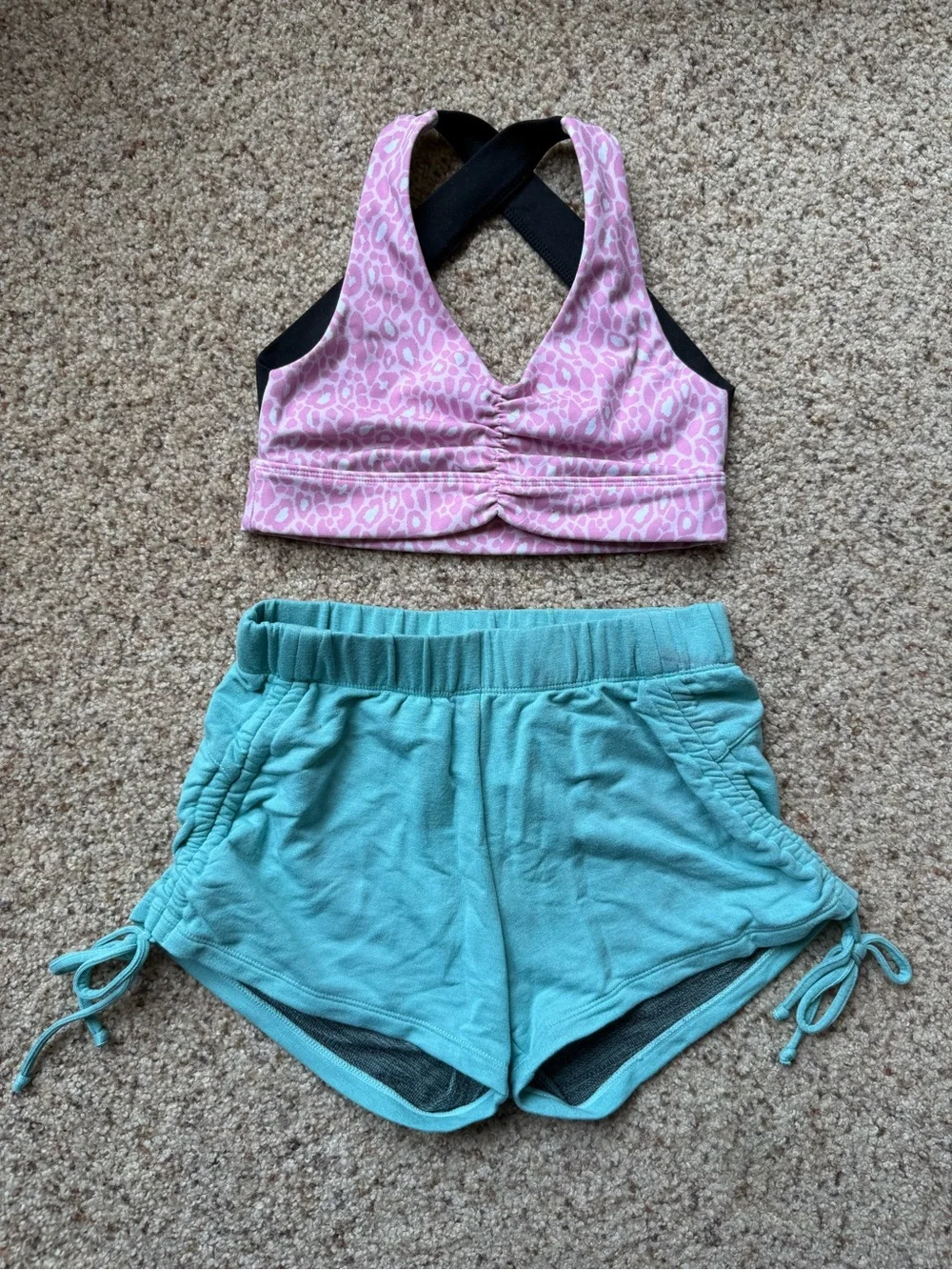 Sugar Strut Girls Pink Leopard-Print Top & Aqua Shorts Matching Set